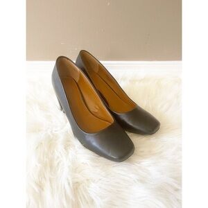 H Halston Whitney Black Leather Block Heel Business Office Heels